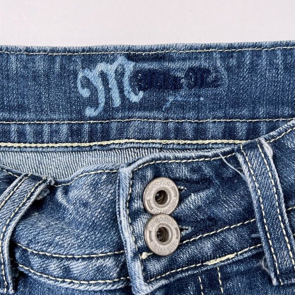 Miss Me Heart Charm Embellished Low Rise Blue Denim Cropped Capri Jeans Size 25 - Picture 9 of 12